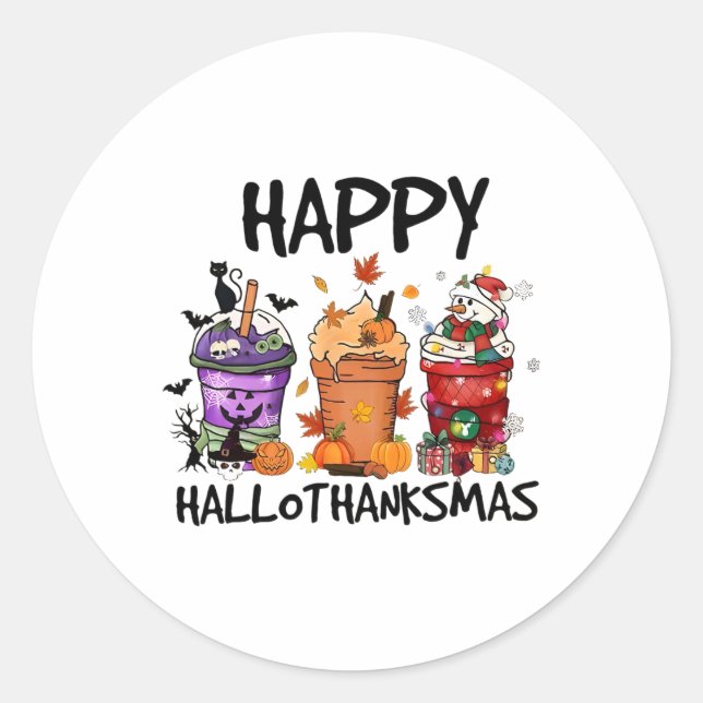 Happy Hallothanksmas  Classic Round Sticker (Front)