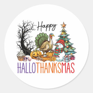 Happy Hallothanksmas Clipart Classic Round Sticker