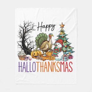 Happy Hallothanksmas Clipart Fleece Blanket