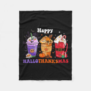 Happy Hallothanksmas Coffee Halloween Thanksgiving Fleece Blanket