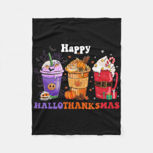 Happy Hallothanksmas Coffee Halloween Thanksgiving Fleece Blanket