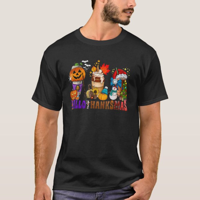 Happy Hallothanksmas Coffee Halloween Thanksgiving T-Shirt (Front)