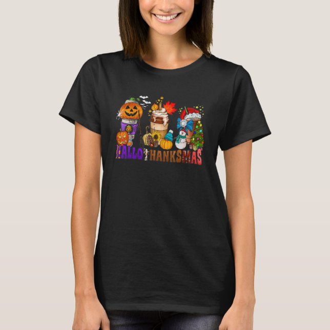 Happy Hallothanksmas Coffee Halloween Thanksgiving T-Shirt (Front)