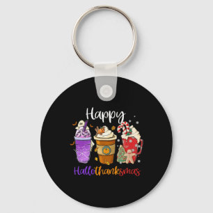 Happy Hallothanksmas Coffee Latte Halloween Thanks Keychain