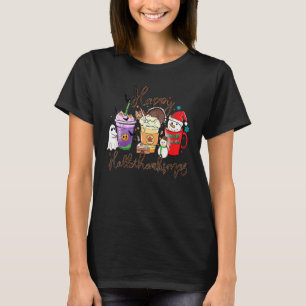 Happy Hallothanksmas Coffee Latte Halloween Thanks T-Shirt