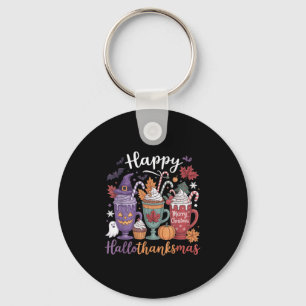 Happy Hallothanksmas Coffee Lover Halloween Merry Keychain