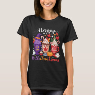 Happy Hallothanksmas Coffee Lover Halloween Merry  T-Shirt