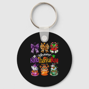 Happy Hallothanksmas Coquette Bow Coffee Latte Can Keychain