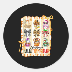 Happy Hallothanksmas Coquette Bow Halloween Thanks Classic Round Sticker
