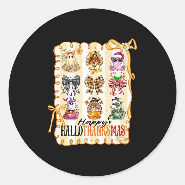 Happy Hallothanksmas Coquette Bow Halloween Thanks Classic Round Sticker (Front)