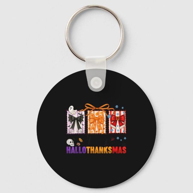 Happy Hallothanksmas Coquette Bows Halloween Thank Keychain (Front)