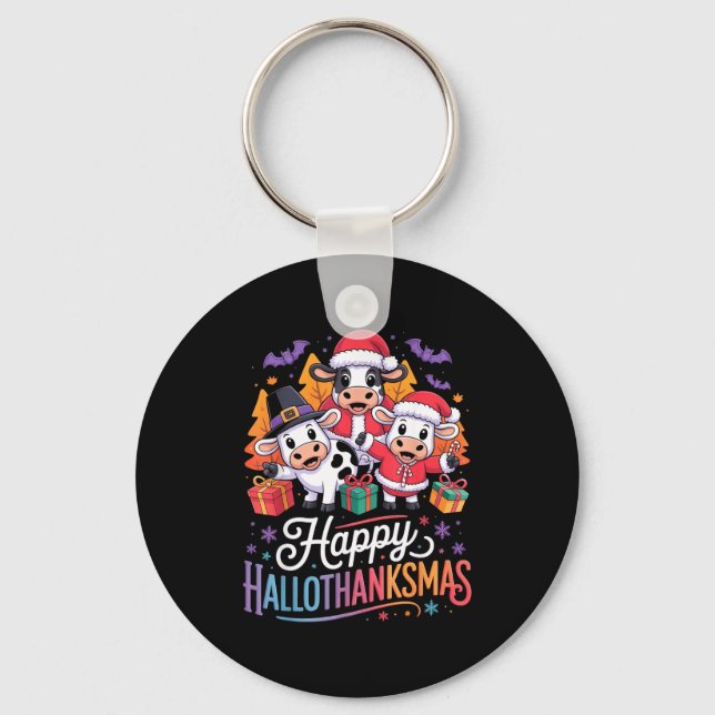 Happy Hallothanksmas Cows For Farmer  Keychain (Front)
