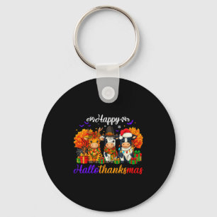 Happy Hallothanksmas Cows For Farmer  Keychain