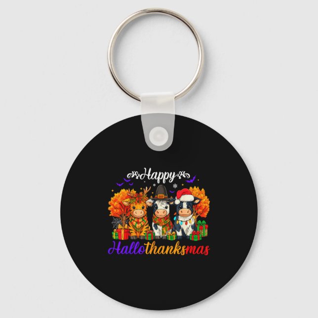 Happy Hallothanksmas Cows For Farmer  Keychain (Front)