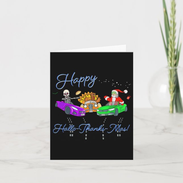 Happy Hallothanksmas Crashing Christmas Fun Holida Card (Front)
