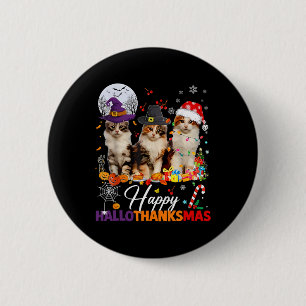 Happy Hallothanksmas Cute Cats Halloween Thanksgiv 2 Inch Round Button