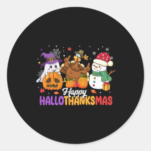Happy Hallothanksmas Cute Ghost Halloween Thanksgi Classic Round Sticker