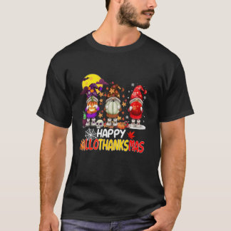 Happy Hallothanksmas Cute Gnomes Fall Halloween Wo T-Shirt