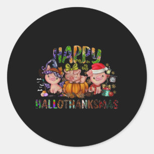 Happy Hallothanksmas Cute Pig Farm Animals Farmer  Classic Round Sticker