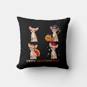 Happy Hallothanksmas Cute Witch Turkey Santa Throw Pillow