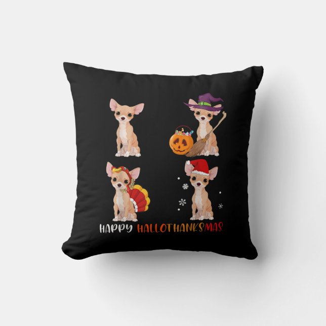 Happy Hallothanksmas Cute Witch Turkey Santa Throw Pillow (Front)