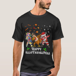 Happy Hallothanksmas Dabbing Unicorn Turkey Santa T-Shirt