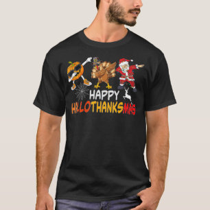 Happy Hallothanksmas Dabbing Witch Santa Hat Pumpk T-Shirt