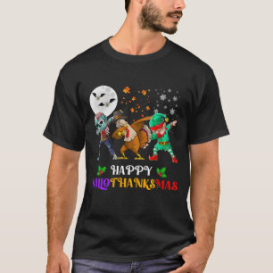 Happy Hallothanksmas Dabbing Zombie Turkey Elf T-Shirt
