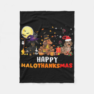 Happy Hallothanksmas Dachshund Dog Lover Halloween Fleece Blanket