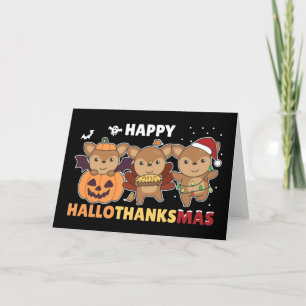 Happy Hallothanksmas Deers Christmas Deer Holiday Card