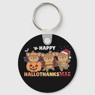Happy Hallothanksmas Deers Christmas Deer Keychain