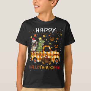 Happy Hallothanksmas Dinosaur Santa pug dog Christ T-Shirt