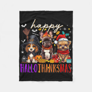 Happy Hallothanksmas Dogs Halloween Thanksgiving C Fleece Blanket