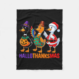 Happy Hallothanksmas Duck Lover Halloween Merry Ch Fleece Blanket