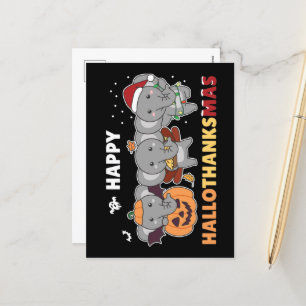Happy Hallothanksmas Elephant Christmas Elephant H Holiday Postcard