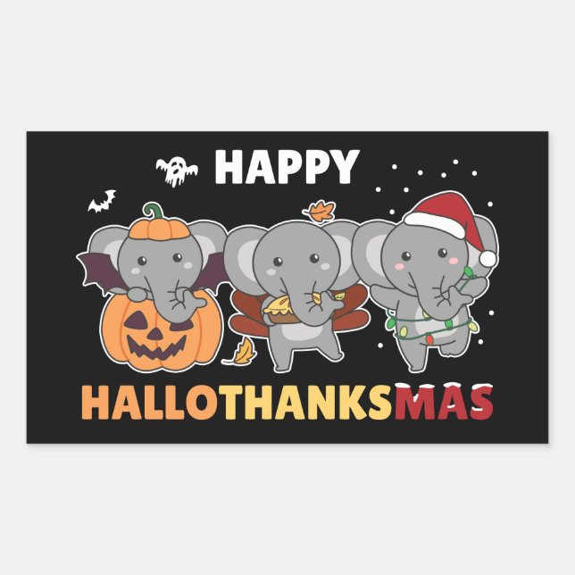 Happy Hallothanksmas Elephant Christmas Elephant S Sticker (Front)