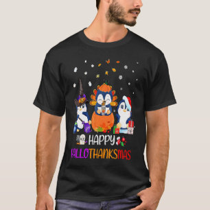 Happy HalloThanksMas Fall Pumpkin Penguin T-Shirt