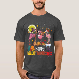 Happy HalloThanksMas Flamingo Witch boy T-Shirt