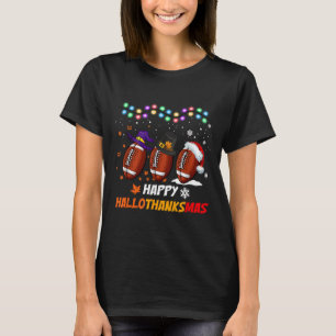 Happy Hallothanksmas Football Halloween Thanksgivi T-Shirt