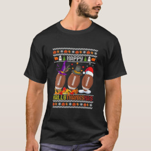 Happy Hallothanksmas Football Halloween Thanksgivi T-Shirt