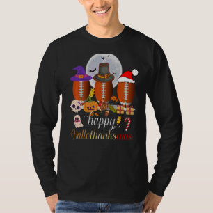 Happy Hallothanksmas Football Witch Santa Hat Pump T-Shirt