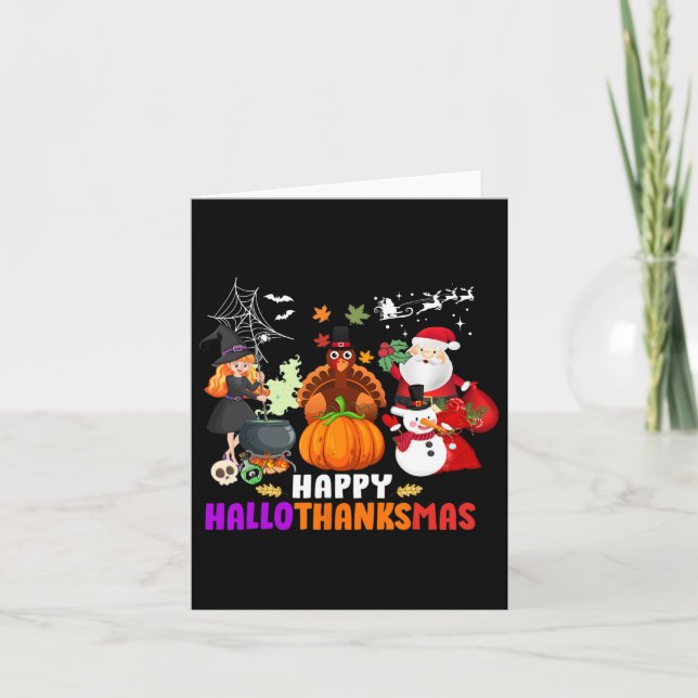 Happy Hallothanksmas Fun Halloween Fall Christmas  Card (Front)