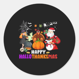 Happy Hallothanksmas Fun Halloween Fall Christmas Classic Round Sticker