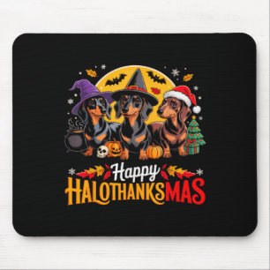 Happy Hallothanksmas Funny Dachshund Dog Lover Dog Mouse Pad