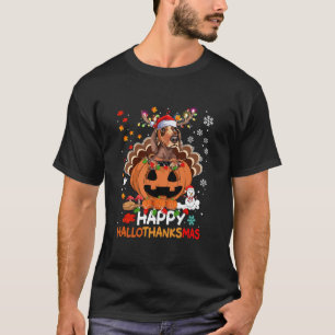 Happy Hallothanksmas Funny Dachshund dog turkey Da T-Shirt