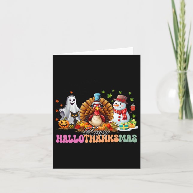 Happy Hallothanksmas Funny Halloween Thanksgiving  Card (Front)
