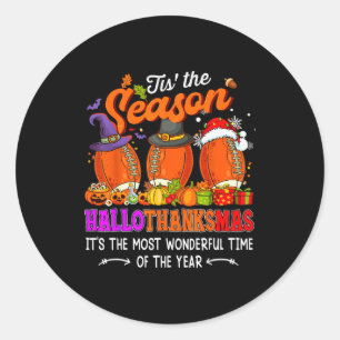 Happy Hallothanksmas Funny Halloween Thanksgiving  Classic Round Sticker