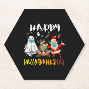 Happy Hallothanksmas Funny Halloween Thanksgiving Paper Coaster