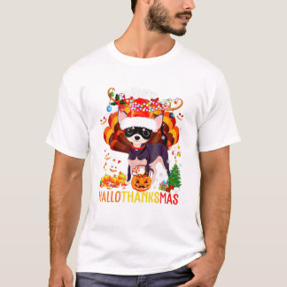 Happy Hallothanksmas Funny Reindeer Santa Turkey C T-Shirt