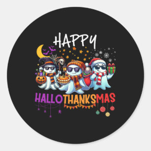 Happy Hallothanksmas Ghost Halloween Thanksgiving Classic Round Sticker